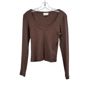 Universal Thread Brown V-Neck Long Sleeve Top